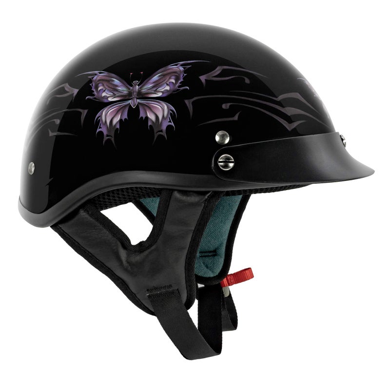 VCAN - V5-05BF22 Cruiser Intricate Butterfly Motorcycle Half Helmet (Gloss Black, Small) - Image 2